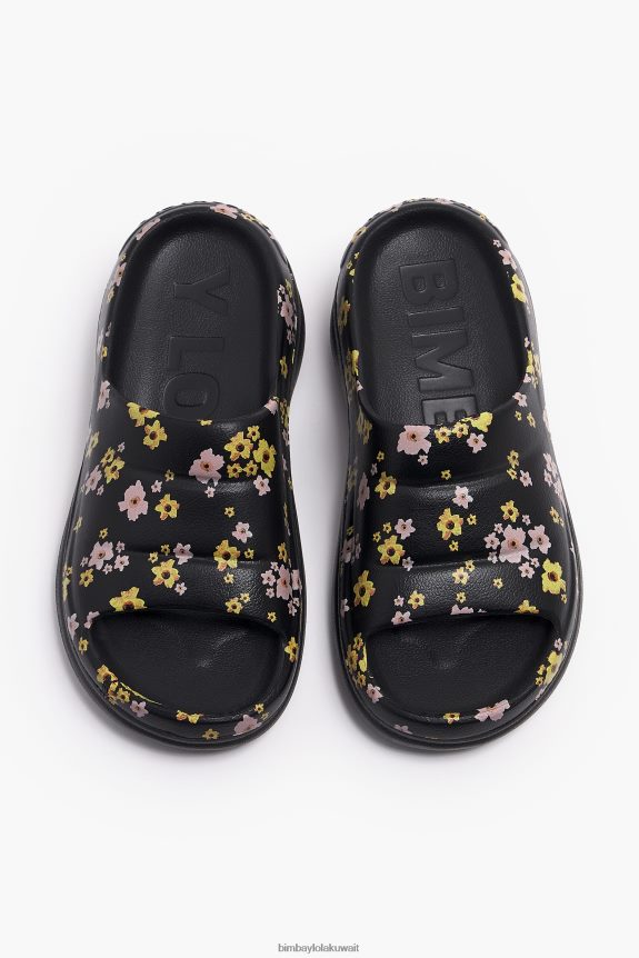⁦كو Bimba Y Lola منصة طباعة زهور الأكريليك flip-flop أسود 24BTV4595 القدم⁩ - الصورة ⁦5⁩